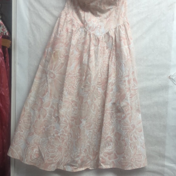 Vintage 80’s does 50’s strapless cotton dress, abstract pink print, pockets- M - Picture 6 of 10